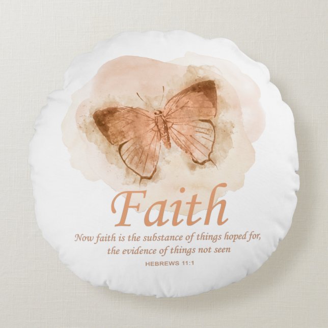 Cojín Redondo La Biblia Cristiana Femenina Verse Butterfly:Fe (Anverso)