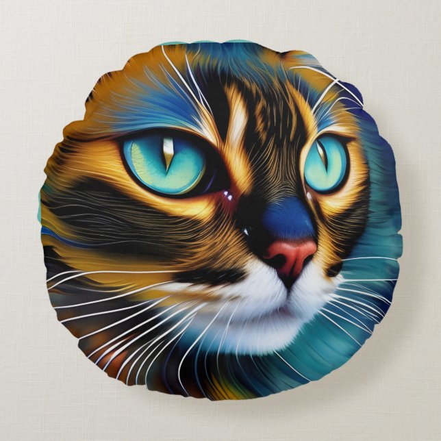 Cojín Redondo La cara de un lindo Lynx punto Siamese (Anverso)