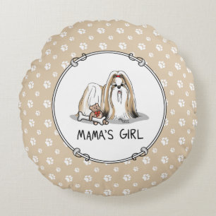Cojín Redondo La Chica de mamá Shih Tzu (tan blanca como la blan