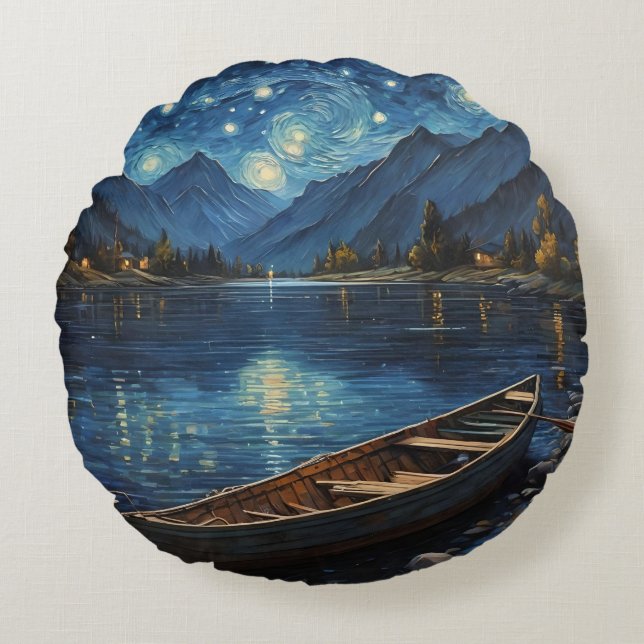 Cojín Redondo "La deriva estrellada: Pesca bajo el Cosmos (Anverso)