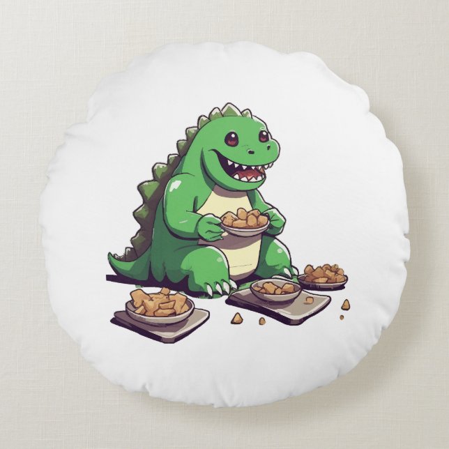 Cojín Redondo La dieta de los dinosaurios mañana (Anverso)