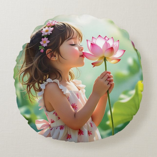 Cojín Redondo La dulce niñita huele a flor (Anverso)