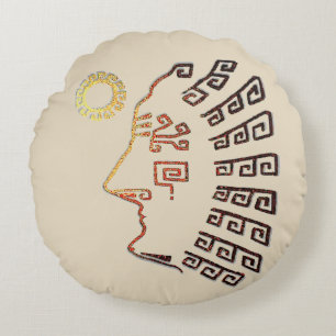 Cojín Redondo La elegante silueta de Machu Picchu en Beige