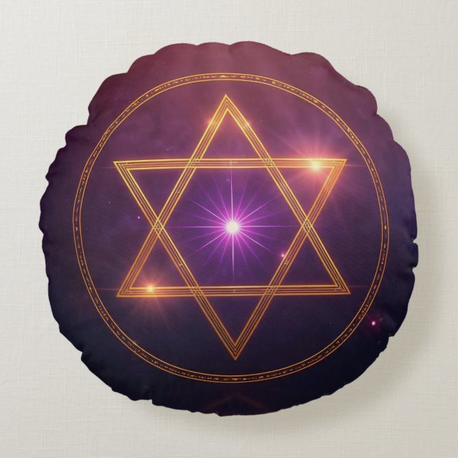 Cojín Redondo La Estrella Cósmica de Equilibrio Iluminado (Anverso)