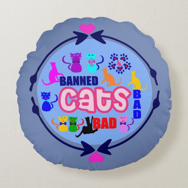 Cojín Redondo 😻 🐾 ↷ ❤ la familia de gatos malvados y sin ruido (Anverso)