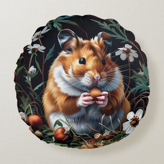 Cojín Redondo La fiesta de otoño de Hamster (Anverso)