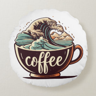 Cojín Redondo La Gran Ola De Café