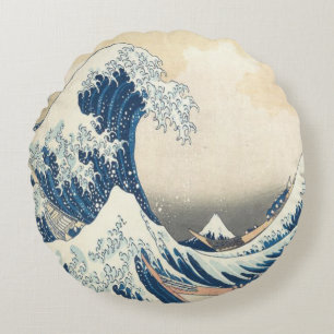 Cojín Redondo La gran ola del Kanagawa Ukiyo-e japonés
