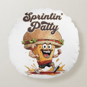 Cojín Redondo La Hamburguesa Con Queso Corriendo