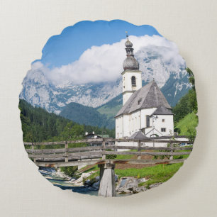 Cojín Redondo La iglesia parroquial de Ramsau en Bavaria, Aleman