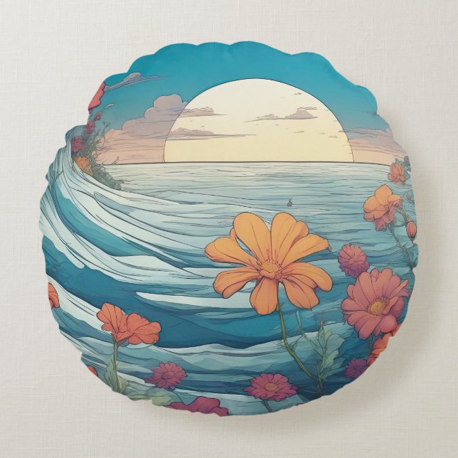 Cojín Redondo La luna creciente sobre el mar (Anverso)