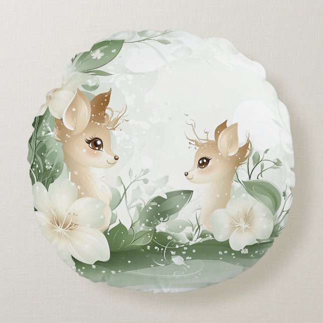 Cojín Redondo La madera encantada se derriba en un refugio flora (Anverso)