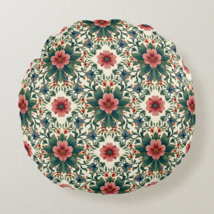 Cojín Redondo La magia de las flores boho - en tonos verdes y ro