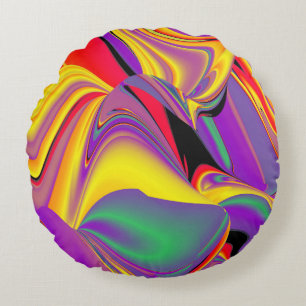 Cojín Redondo La magia de los colores abstracta el arte pluviomé