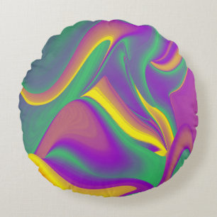 Cojín Redondo La magia de los colores abstracta el arte pluviomé