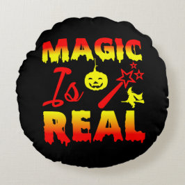 Cojín Redondo La Magia Es Real Calabaza de Halloween Bruja Varit