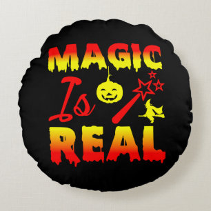 Cojín Redondo La Magia Es Real Calabaza de Halloween Bruja Varit