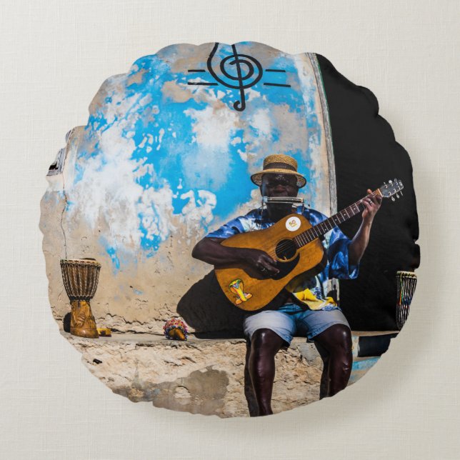 Cojín Redondo La música es la medicina de la mente (Anverso)