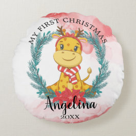 Cojín Redondo La primera guerra de Navidades Giraffe Poinsettia