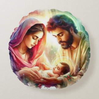Cojín Redondo La radiación de la Sagrada Familia: Una Bendición