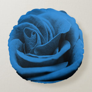 Cojín Redondo La rosa roja azul, macrobelleza.