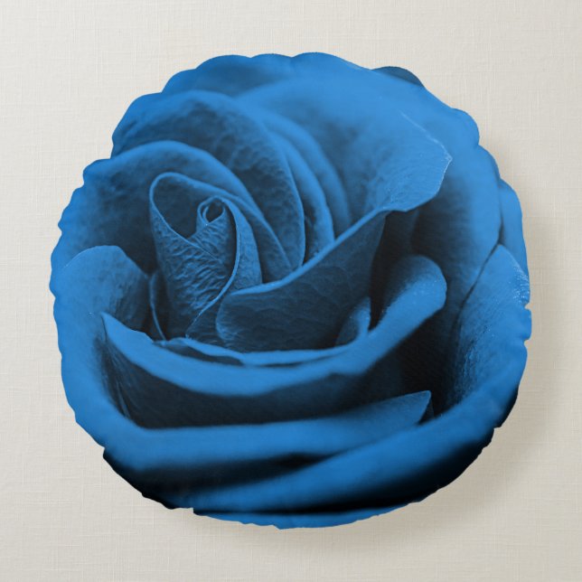 Cojín Redondo La rosa roja azul, macrobelleza. (Anverso)