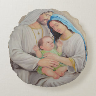 Cojín Redondo La Sagrada Familia: Retrato de Amor Divino