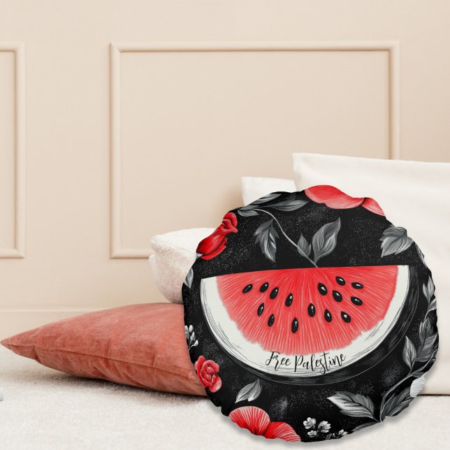 Cojín Redondo La sandía de Palestina libre (Free Palestine Round Throw Pillow)