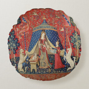 Cojín Redondo La señora y el unicornio: "A mi solamente deseo" 