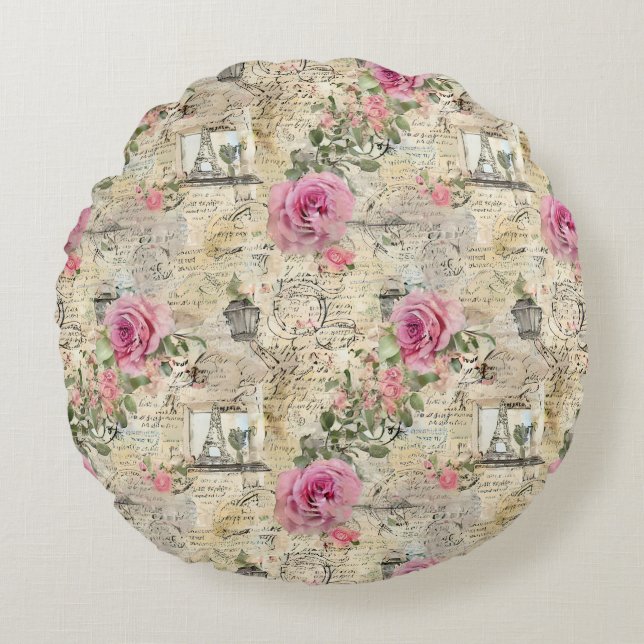 Cojín Redondo La serie 1 de diseño de la época de la efimera fra (Anverso)