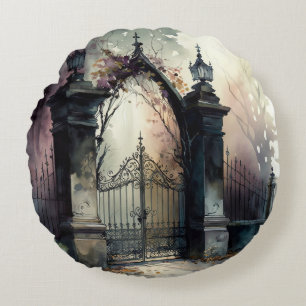 Cojín Redondo La serie Puerta del Cementerio Gótico Diseño 12