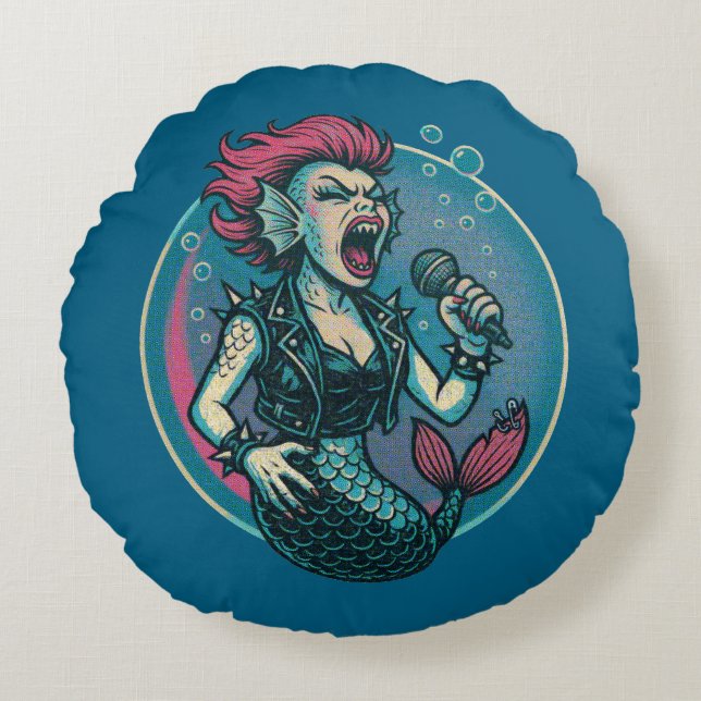 Cojín Redondo la sirena blaring (Anverso)