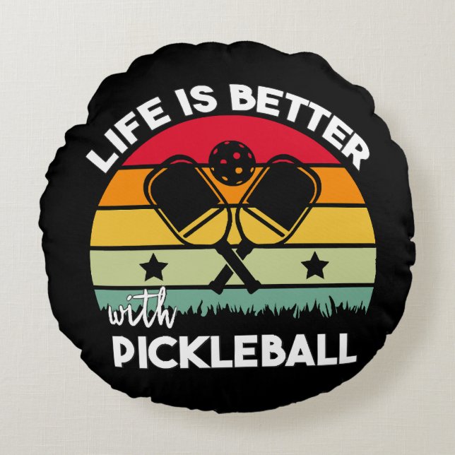 Cojín Redondo La vida es mejor con Pickleball (Anverso)