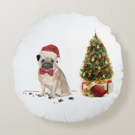 Cojín Redondo Labrador amarillo recuperó a divertidos Navidades 