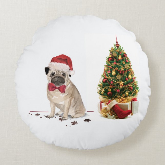 Cojín Redondo Labrador amarillo recuperó a divertidos Navidades  (Anverso)