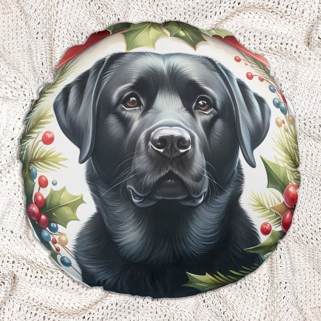 Cojín Redondo Labrador recuperador de Navidades de guirnaldas de (Subido por el creador)