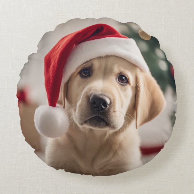 Cojín Redondo Labrador Recuperador Navidades (Anverso)