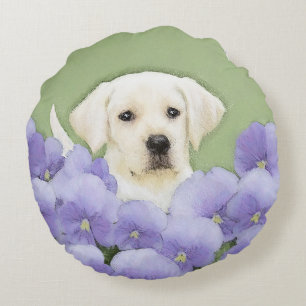 Cojín Redondo Labrador Recuperador Pintura de Cachorro Original