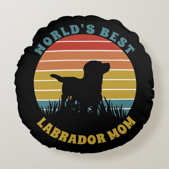 Cojín Redondo Labrador Retro Sunset Personalizado (Anverso)