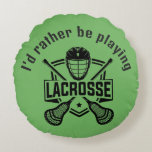Cojín Redondo Lacrosse Design<br><div class="desc">Lacrosse Design Round Pillow with customizable text and background color.</div>