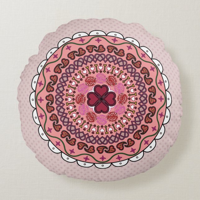 Cojín Redondo Lacy El día de San Valentín Round Pillow (Anverso)