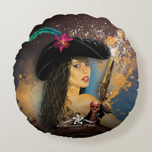 Cojín Redondo Lady Black Corsair (Anverso)