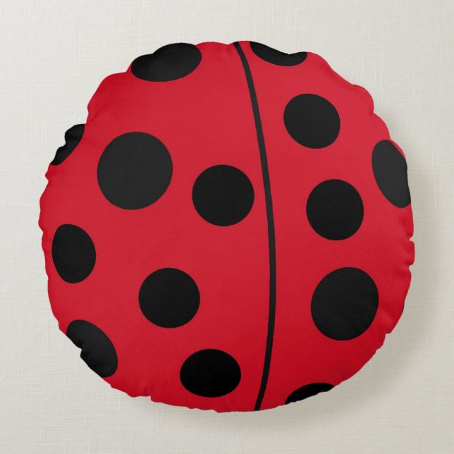 Cojín Redondo Lady Bug Diseño rojo y negro (Anverso)