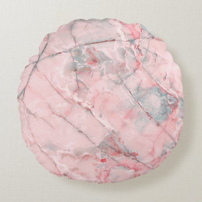 Cojín Redondo Lady Onyx: Textura de Mármol Rosa. (Anverso)