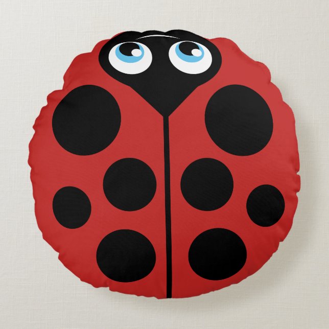 Cojín Redondo Ladybug con plantilla de mensaje personalizada (Anverso)
