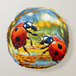 Cojín Redondo Ladybugs en una gota de agua