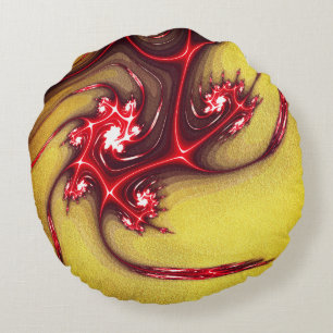 Cojín Redondo Lagartija fractal rojiza sobre textura de arena oc