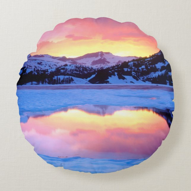 Cojín Redondo Lago Ellery al atardecer (Anverso)