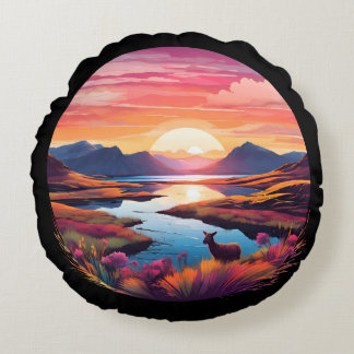 Cojín Redondo Lago Ewe Sunset En Escocia