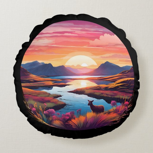 Cojín Redondo Lago Ewe Sunset En Escocia (Anverso)